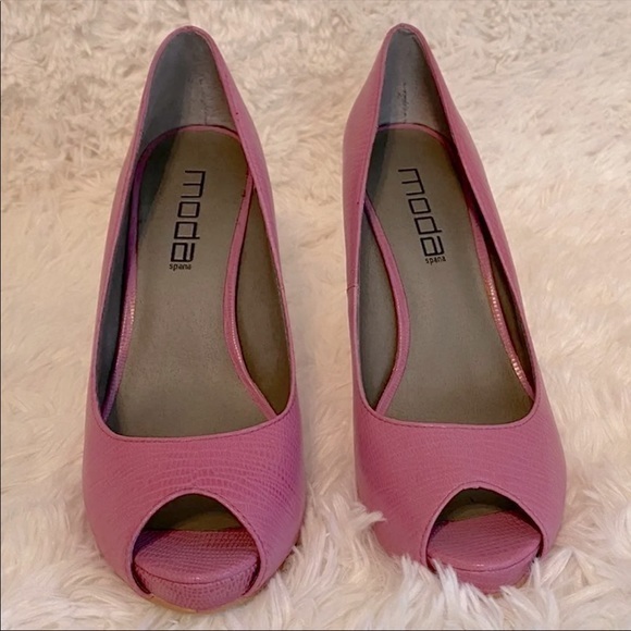 Moda Spana Peep Toe Pink Heels Shoes - Picture 2 of 9
